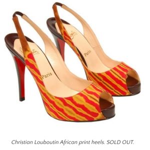 Christian Louboutin African Fleur Batik Peep Toe Slingback Red Bottom High Heels